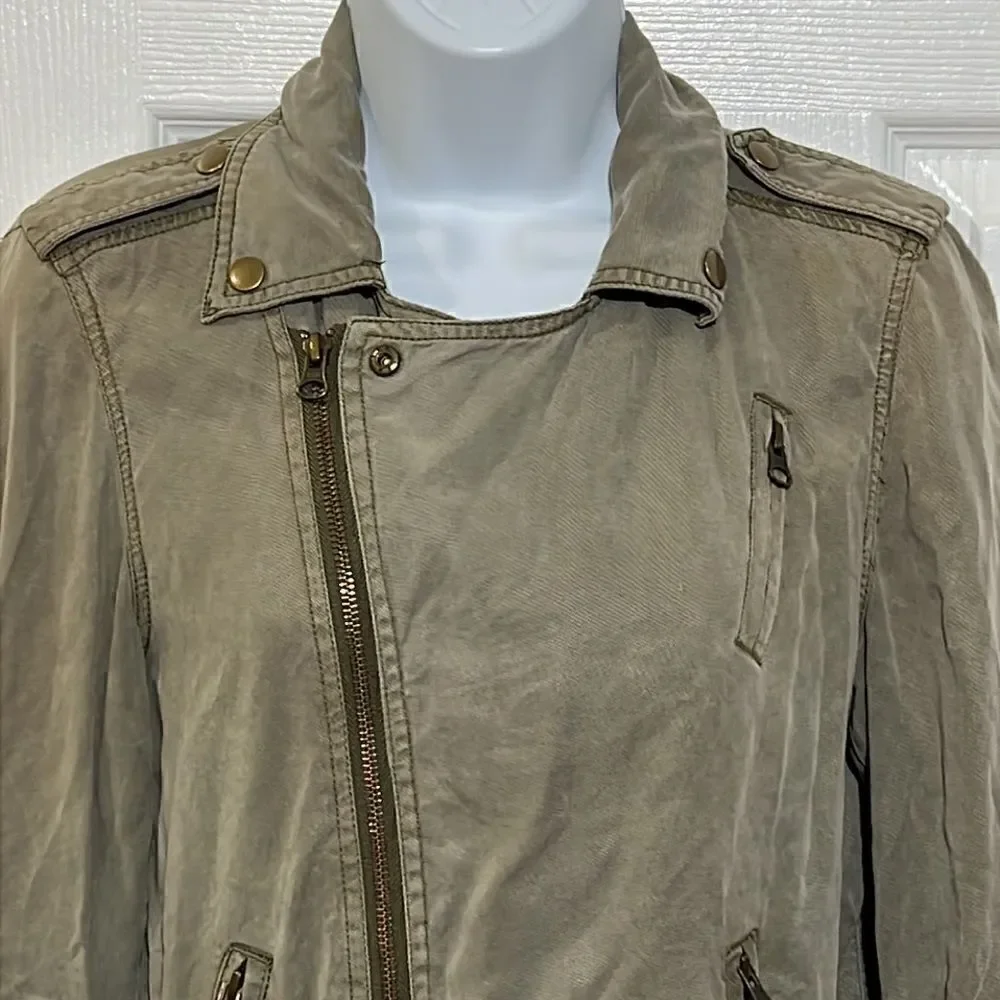 Pistola Revolve Bowie‎ Moto Swing Jacket 100% Tencel Hi-Lo Hem Military size S